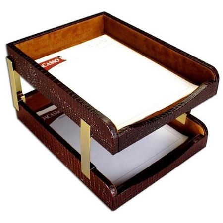 Classroom Creations Dacasso  Crocodile Embossed Leather Double Letter Trays Brown CL271836